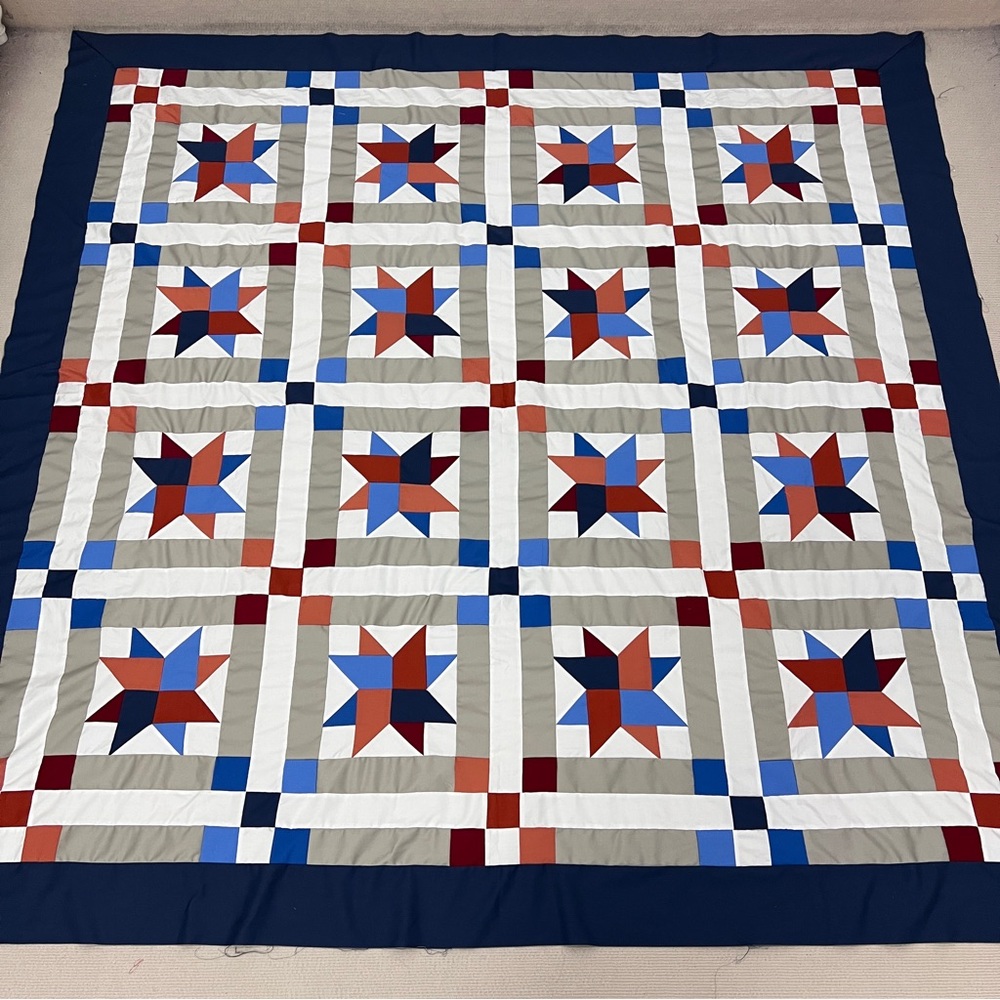 American Heartland Stars Patchwork Cotton fabric Queen size Quilt Top/Topper